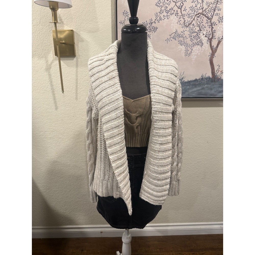 Abercrombie & Fitch Womens Oatmeal Beige Cable Knit Shawl Collar Cardigan Small